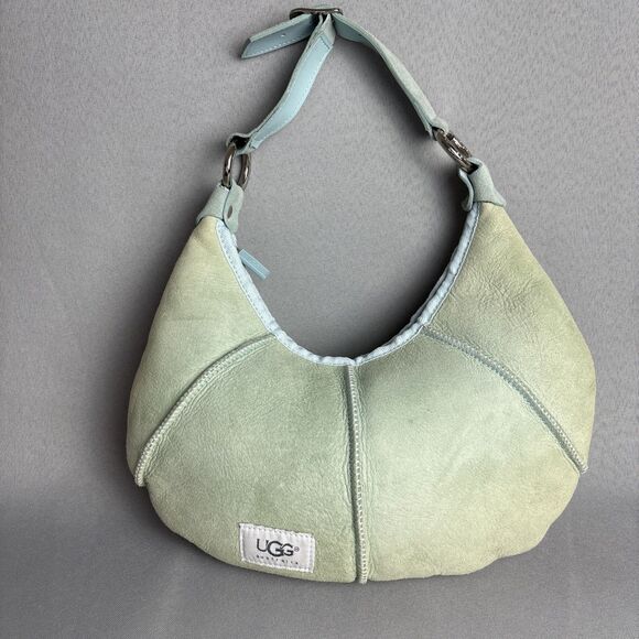 Blue Green Purse UGG Australia Handbag Suede Shearling Shoulder Bag Boho Malibu - Picture 3 of 15